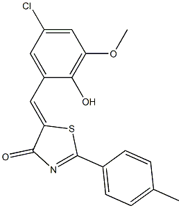 5-(5-chloro-2-hydroxy-3-methoxybenzylidene)-2-(4-methylphenyl)-1,3-thiazol-4(5H)-one 구조식 이미지