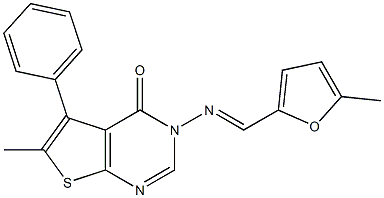 6-methyl-3-{[(5-methyl-2-furyl)methylene]amino}-5-phenylthieno[2,3-d]pyrimidin-4(3H)-one Structure