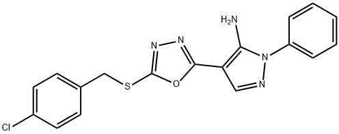 4-{5-[(4-chlorobenzyl)sulfanyl]-1,3,4-oxadiazol-2-yl}-1-phenyl-1H-pyrazol-5-amine Structure