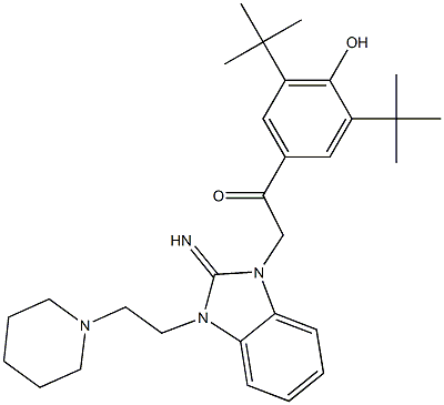 1-(3,5-ditert-butyl-4-hydroxyphenyl)-2-{2-imino-3-[2-(1-piperidinyl)ethyl]-2,3-dihydro-1H-benzimidazol-1-yl}ethanone Structure
