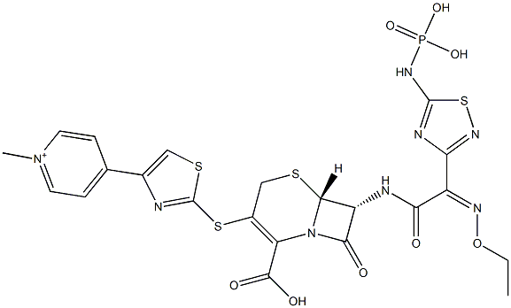 Pyridinium, 4-[2-[[(6R,7R)-2-carboxy-7-[[(2Z)-2-(ethoxyimino)-2-[5-(phosphonoamino)-1,2,4-thiadiazol-3-yl]acetyl]amino]-8-oxo-5-thia-1-azabicyclo[4.2.0]oct-2-en-3-yl]thio]-4-thiazolyl]-1-methyl- Structure