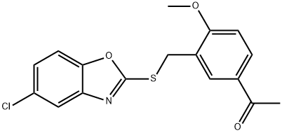 1-(3-{[(5-chloro-1,3-benzoxazol-2-yl)sulfanyl]methyl}-4-methoxyphenyl)ethanone 구조식 이미지