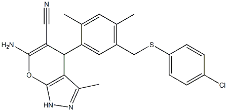 6-amino-4-(5-{[(4-chlorophenyl)sulfanyl]methyl}-2,4-dimethylphenyl)-3-methyl-1,4-dihydropyrano[2,3-c]pyrazole-5-carbonitrile Structure