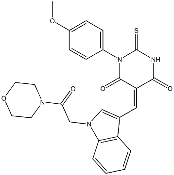 1-(4-methoxyphenyl)-5-({1-[2-(4-morpholinyl)-2-oxoethyl]-1H-indol-3-yl}methylene)-2-thioxodihydro-4,6(1H,5H)-pyrimidinedione 구조식 이미지