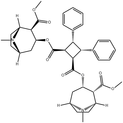 1,2-Cyclobutanedicarboxylic acid, 3,4-diphenyl-, 1,2-bis[(1R,2R,3S,5S)-2-(methoxycarbonyl)-8-methyl-8-azabicyclo[3.2.1]oct-3-yl] ester, (1R,2S,3R,4S)- Structure