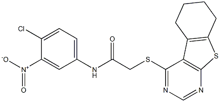 N-{4-chloro-3-nitrophenyl}-2-(5,6,7,8-tetrahydro[1]benzothieno[2,3-d]pyrimidin-4-ylsulfanyl)acetamide 구조식 이미지
