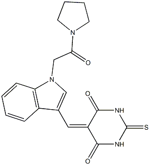 5-({1-[2-oxo-2-(1-pyrrolidinyl)ethyl]-1H-indol-3-yl}methylene)-2-thioxodihydro-4,6(1H,5H)-pyrimidinedione 구조식 이미지