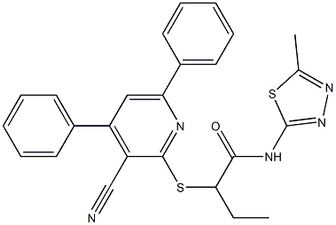 2-[(3-cyano-4,6-diphenylpyridin-2-yl)sulfanyl]-N-(5-methyl-1,3,4-thiadiazol-2-yl)butanamide 구조식 이미지