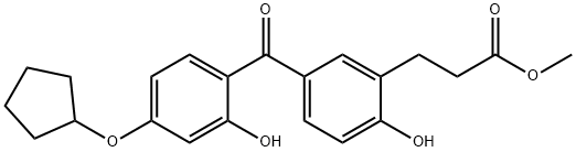 벤젠프로판산,5-[4-(사이클로펜틸옥시)-2-하이드록시벤조일]-2-하이드록시-,메틸에스테르 구조식 이미지