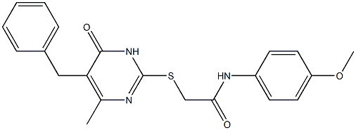 2-[(5-benzyl-4-methyl-6-oxo-1,6-dihydro-2-pyrimidinyl)sulfanyl]-N-(4-methoxyphenyl)acetamide 구조식 이미지