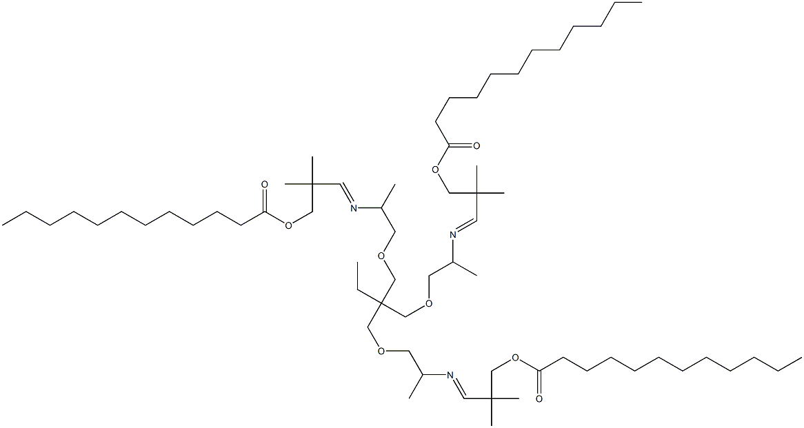 (3E)-17-(dodecanoyloxy)-9-[(2-{[3-(dodecanoyloxy)-2,2-dimethylpropylidene]amino}propoxy)methyl]-9-ethyl-2,2,5,13,16,16-hexamethyl-7,11-dioxa-4,14-diazaheptadeca-3,14-dien-1-yl dodecanoate Structure