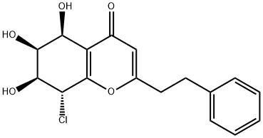 (5S,6S,7S,8R)-8-Chloro-5,6,7-trihydroxy-2-phenylethyl-5,6,7,8-tetrahydro-4H-chromen-4-one 구조식 이미지