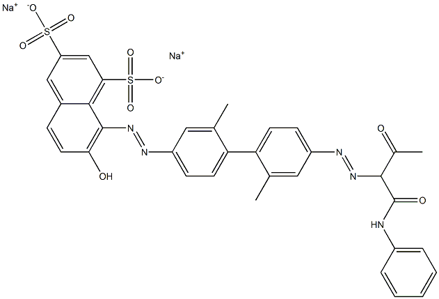 1,3-Naphthalenedisulfonic acid, 8-[[2,2'-dimethyl-4'-[[2-oxo-1-[(phenylamino)carbonyl]propyl]azo][1,1'-biphenyl]-4-yl]azo]-7-hydroxy-, disodium salt 구조식 이미지
