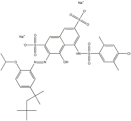 2,7-Naphthalenedisulfonic acid, 5-[[(4-chloro-2,5-dimethylphenyl)sulfonyl]amino]-4-hydroxy-3-[[2-(1-methylethoxy)-5-(1,1,3,3-tetramethylbutyl)phenyl]azo]-, disodium salt Structure