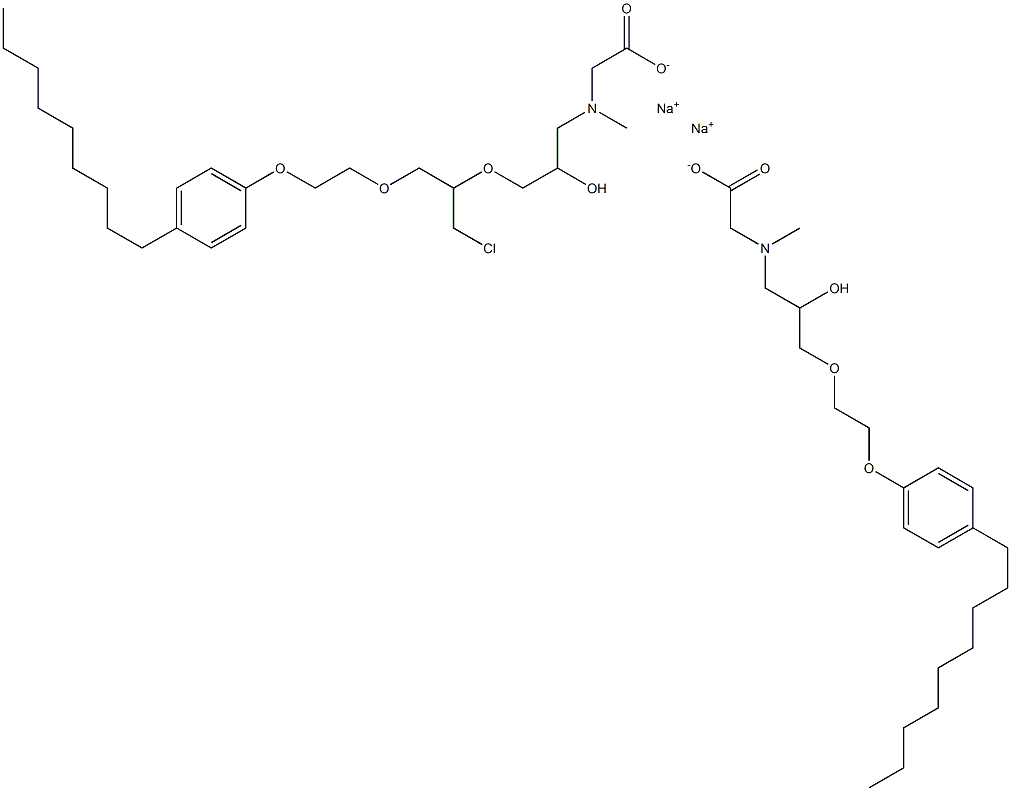 disodium 2-({2-hydroxy-3-[2-(4-nonylphenoxy)ethoxy]propyl}(methyl)amino)acetate 2-{[3-({1-chloro-3-[2-(4-nonylphenoxy)ethoxy]propan-2-yl}oxy)-2-hydroxypropyl](methyl)amino}acetate Structure