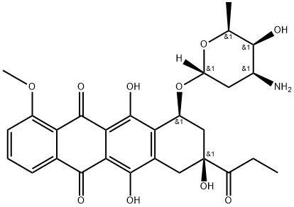 5,?12-?Naphthacenedione, 10-?[(3-?amino-?2,?3,?6-?trideoxy-?α-?L-?lyxo-?hexopyranosyl)?oxy]?-?7,?8,?9,?10-?tetrahydro-?6,?8,?11-?trihydroxy-?1-?methoxy-?8-?(1-?oxopropyl)?-?, (8S-?cis)?- (9CI) 구조식 이미지