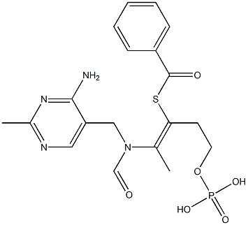 Benzenecarbothioic acid, S-[(1Z)-2-[[(4-amino-2-methyl-5-pyrimidinyl)methyl]formylamino]-1-[2-(phosphonooxy)ethyl]-1-propen-1-yl] ester Structure