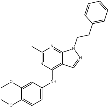 N-(3,4-dimethoxyphenyl)-N-[6-methyl-1-(2-phenylethyl)-1H-pyrazolo[3,4-d]pyrimidin-4-yl]amine 구조식 이미지