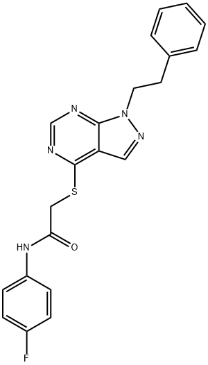 N-(4-fluorophenyl)-2-{[1-(2-phenylethyl)-1H-pyrazolo[3,4-d]pyrimidin-4-yl]sulfanyl}acetamide 구조식 이미지