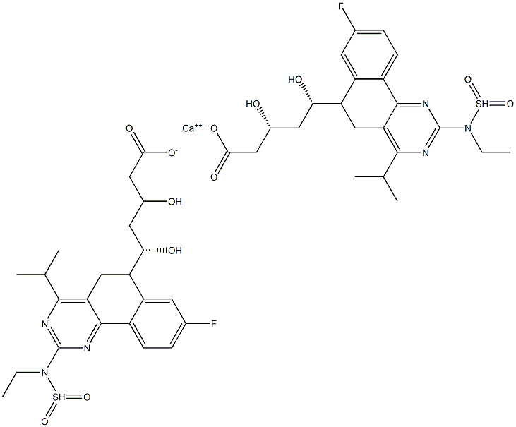 (3R,5S)-5-((S)-8-fluoro-4-isopropyl-2-(N-methylmethyl sulfonamido)-5,6-dihydrobenzo[h]quinazolin-6-yl)-3,5- dihydroxypentanoate calcium(II) Structure
