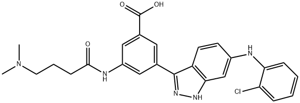 BENZOIC ACID, 3-[6-[(2-CHLOROPHENYL)AMINO]-1H-INDAZOL-3-YL]-5-
[[4-(DIMETHYLAMINO)-1-OXOBUTYL]AMINO]- Structure