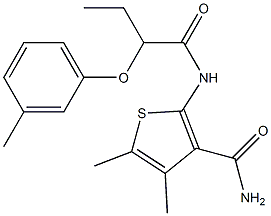 4,5-dimethyl-2-{[2-(3-methylphenoxy)butanoyl]amino}-3-thiophenecarboxamide 구조식 이미지