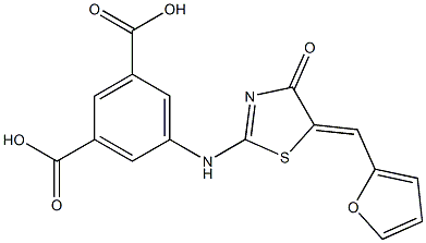 5-{[(5Z)-5-[(furan-2-yl)methylidene]-4-oxo-4,5-dihydro-1,3-thiazol-2-yl]amino}benzene-1,3-dicarboxylic acid Structure