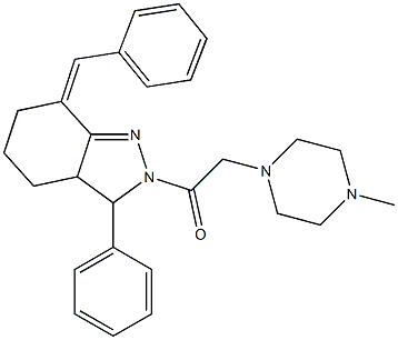 7-benzylidene-2-[(4-methyl-1-piperazinyl)acetyl]-3-phenyl-3,3a,4,5,6,7-hexahydro-2H-indazole 구조식 이미지