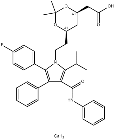2-((4R,6R)-6-(2-(2-(4-fluorophenyl)-5-isopropyl-3-phenyl-4-(phenylcarbamoyl)-1H-pyrrol-1-yl)ethyl)-2,2-dimethyl-1,3-dioxan-4-yl)acetic acid 구조식 이미지