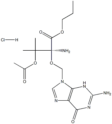 (2R)-3-(acetyloxy)-2-[(2-amino-6-oxo-6,9-dihydro-3H-purin-9-yl)methoxy]propyl (2S)-2-amino-3-methylbutanoate hydrochloride Structure