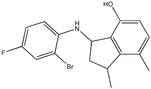 3-[(2-bromo-4-fluorophenyl)amino]-1,7-dimethyl-2,3-dihydro-1H-inden-4-ol Structure