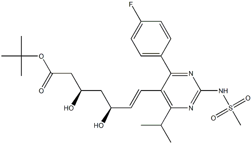 (+)-(3R,5S)-tert-Butyl7-[4-(4-fluorophenyl)-6-isopropyl-2-(N-methylsulphonylamino)pyrimidine-5-yl]-3,5-dihydroxy-6(E)-heptenate 구조식 이미지