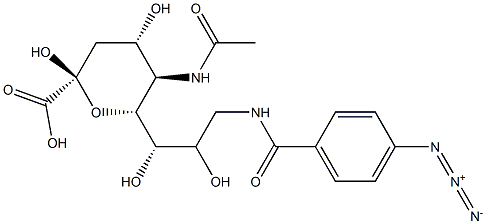 (2R,4S,5R,6R)-5-acetamido-6-[(1S,2S)-3-[(4-azidobenzoyl)amino]-1,2-dihydroxy-propyl]-2,4-dihydroxy-oxane-2-carboxylic acid 구조식 이미지