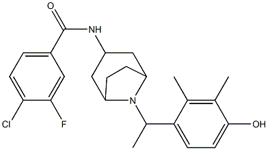 4-CHLORO-3-FLUORO-N-{8-[1-(4-HYDROXY-2,3-DIMETHYL-PHENYL)-ETHYL]-8-AZA-BICYCLO[3.2.1]OCT-3-YL}-BENZAMIDE 구조식 이미지