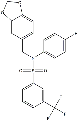 N1-(1,3-benzodioxol-5-ylmethyl)-N1-(4-fluorophenyl)-3-(trifluoromethyl)benzene-1-sulfonamide 구조식 이미지