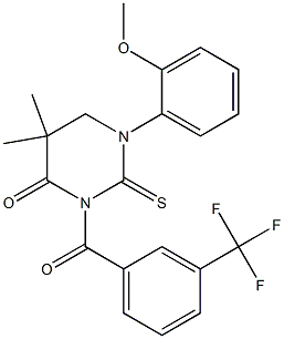 1-(2-methoxyphenyl)-5,5-dimethyl-2-thioxo-3-[3-(trifluoromethyl)benzoyl]hexahydropyrimidin-4-one 구조식 이미지