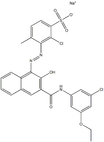 2-Chloro-4-methyl-3-[[3-[[(3-chloro-5-ethoxyphenyl)amino]carbonyl]-2-hydroxy-1-naphtyl]azo]benzenesulfonic acid sodium salt 구조식 이미지