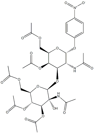 4-Nitrophenyl2-acetamido-3-O-(2-acetamido-3,4,6-tri-O-acetyl-b-D-glucopyranosyl)-4,6-di-O-acetyl-2-deoxy-a-D-galactopyranoside 구조식 이미지
