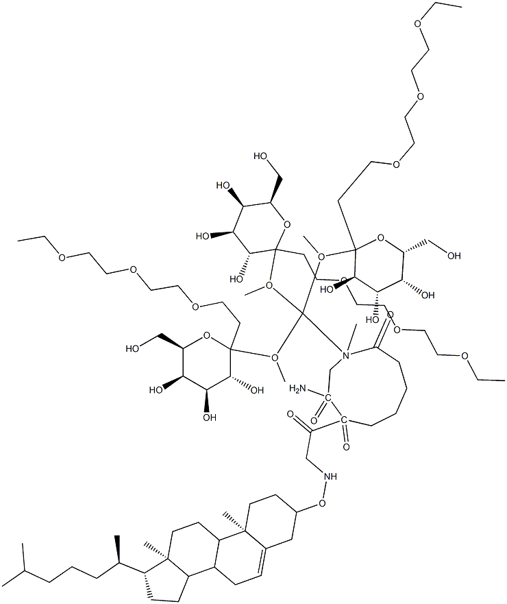 N-(tris-O-(3,6,9-trioxaundecanylgalactopyranosyl)methoxymethyl)methyl-N(alpha)-(1-(6-(5-cholesten-3-yloxy)glycyl)adipyl)glycinamide 구조식 이미지