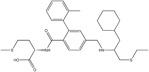 N-(4-(1-cyclohexyl-3-ethylthioprop-2-ylaminomethyl)-2-(2-methylphenyl)benzoyl)methionine Structure