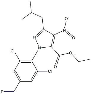 1-[2,6-DICHLORO-4-(FLUOROMETHYL)PHENYL]-3-(2-METHYLPROPYL)-4-NITRO-1H-PYRAZOLE-5-CARBOXYLIC ACID ETHYL ESTER 구조식 이미지