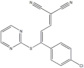 2-[3-(4-chlorophenyl)-3-(pyrimidin-2-ylthio)prop-2-enylidene]malononitrile Structure