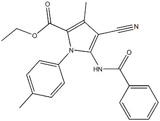 ethyl 5-(benzoylamino)-4-cyano-3-methyl-1-(4-methylphenyl)-1H-pyrrole-2-car boxylate Structure