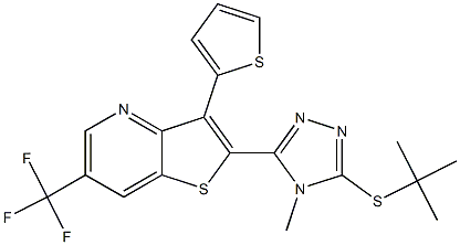 tert-butyl 4-methyl-5-[3-(2-thienyl)-6-(trifluoromethyl)thieno[3,2-b]pyridin-2-yl]-4H-1,2,4-triazol-3-yl sulfide 구조식 이미지