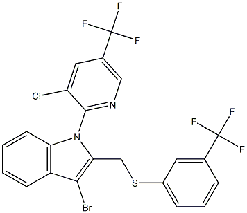 3-bromo-1-[3-chloro-5-(trifluoromethyl)-2-pyridinyl]-2-({[3-(trifluoromethyl)phenyl]sulfanyl}methyl)-1H-indole 구조식 이미지