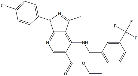 ethyl 1-(4-chlorophenyl)-3-methyl-4-{[3-(trifluoromethyl)benzyl]amino}-1H-pyrazolo[3,4-b]pyridine-5-carboxylate 구조식 이미지