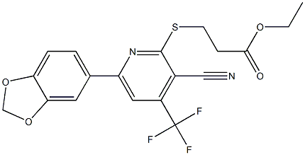 ethyl 3-{[6-(1,3-benzodioxol-5-yl)-3-cyano-4-(trifluoromethyl)-2-pyridinyl]sulfanyl}propanoate 구조식 이미지