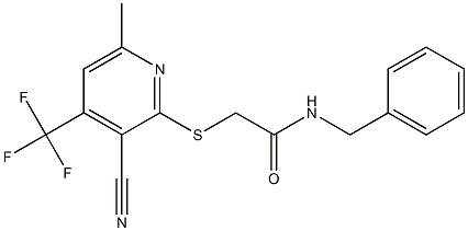 N-benzyl-2-{[3-cyano-6-methyl-4-(trifluoromethyl)-2-pyridinyl]sulfanyl}acetamide 구조식 이미지