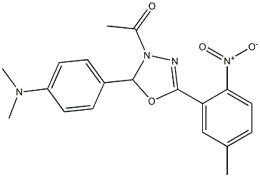 1-[2-[4-(dimethylamino)phenyl]-5-(5-methyl-2-nitrophenyl)-2,3-dihydro-1,3,4-oxadiazol-3-yl]ethan-1-one Structure