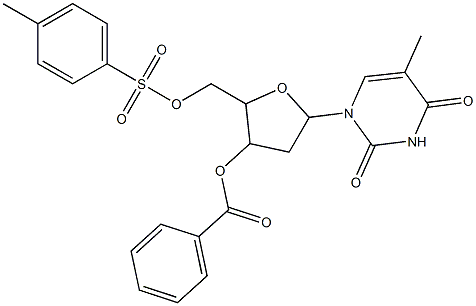 5-[5-methyl-2,4-dioxo-3,4-dihydropyrimidin-1(2H)-yl]-2-({[(4-methylphenyl)sulfonyl]oxy}methyl)tetrahydrofuran-3-yl benzoate 구조식 이미지